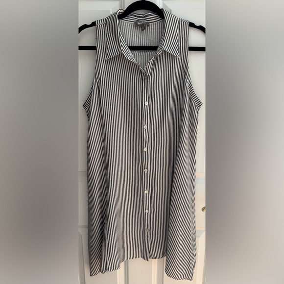 Neiman Marcus Black & White Striped Sleeveless Button Front Midi Dress Size L - Picture 1 of 2